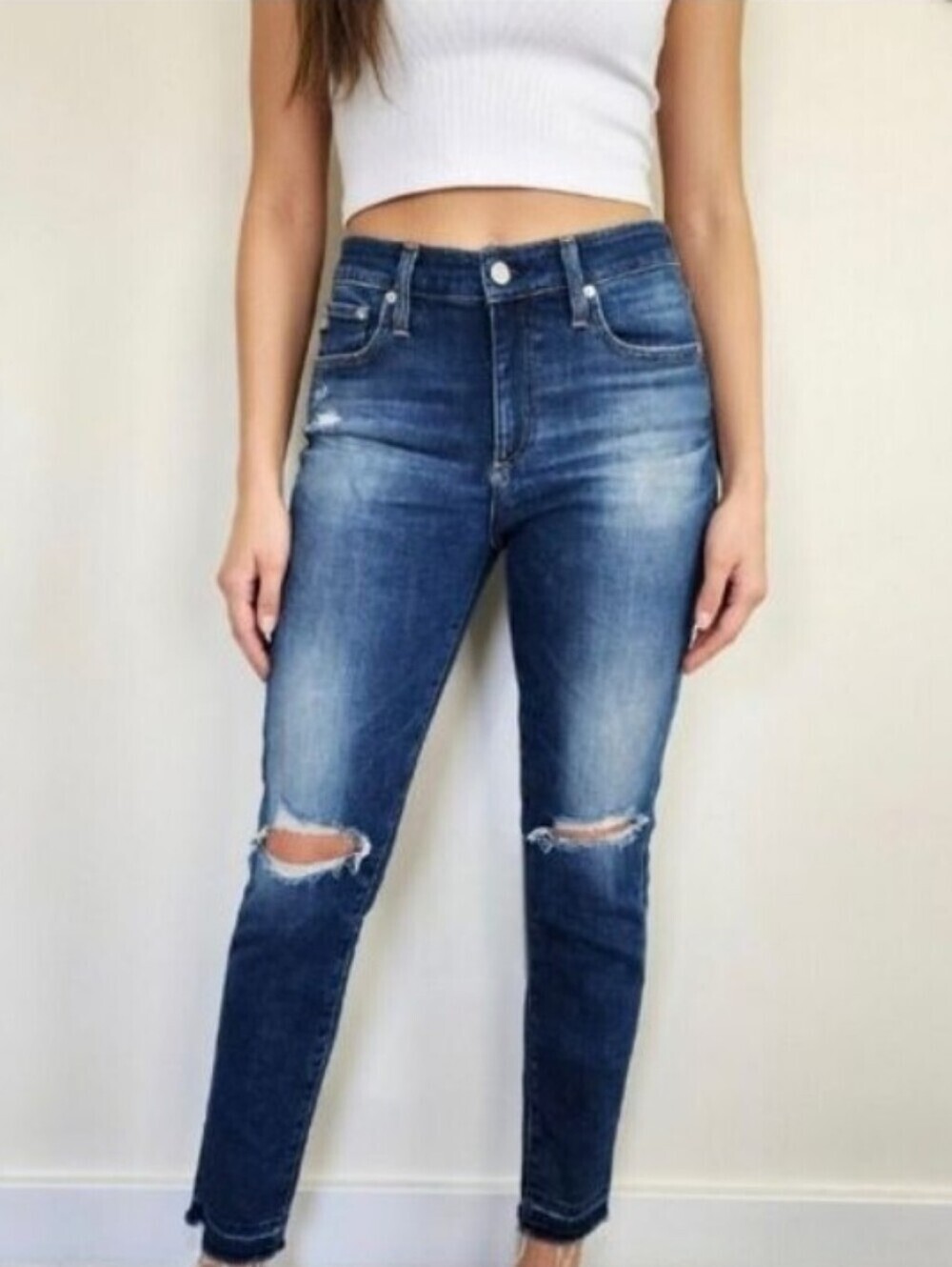 AG Women's Distressed Farrah High Rise Skinny Ankle Jeans Size 28R